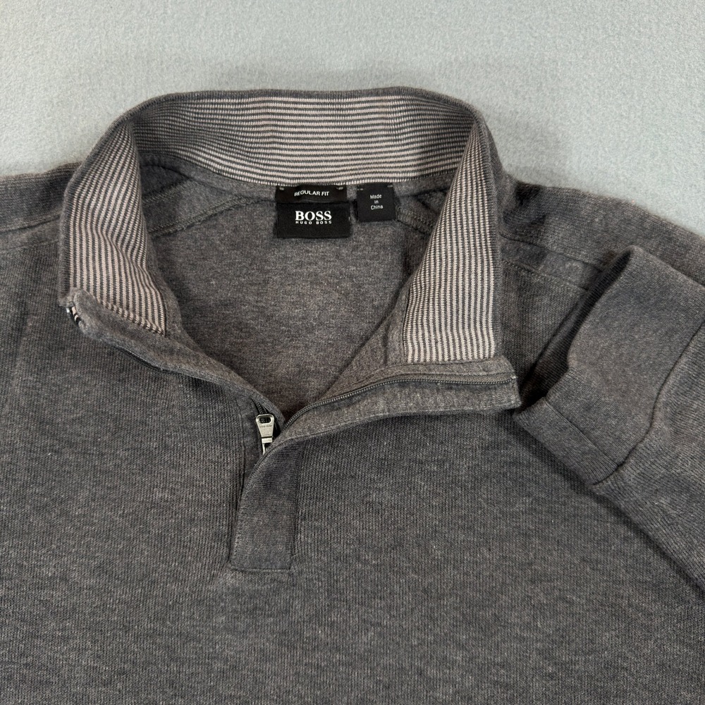 Hugo Boss Mens XXL Charcoal Grey 100% Cotton Quarter Zip Pullover Sweater